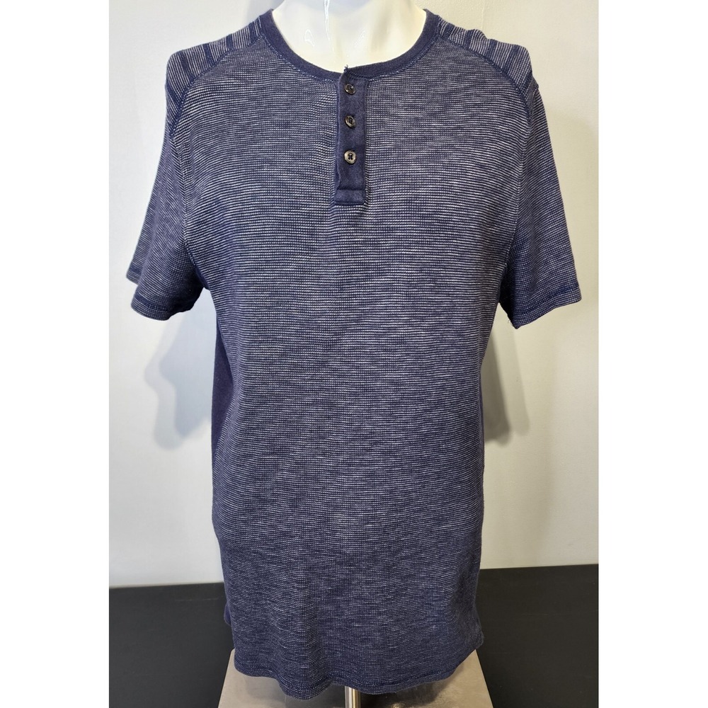 Rock & Republic Henley Mens Size Large Short Sleeve Casual Button Shirt Blue